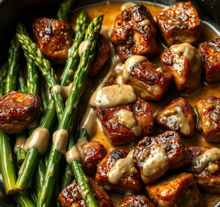 The Ultimate Keto Dinner: Creamy Garlic Steak & Asparagus Skillet